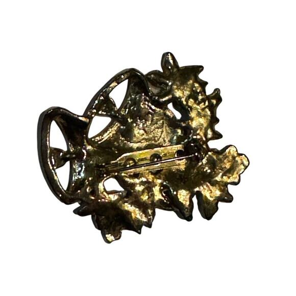 Christmas Brooch Pin Bells Poinsettia Holiday Red Green Jewelry New Years Party - Picture 4 of 5